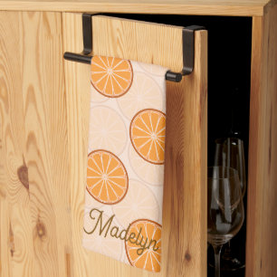 Personalized name fruit orange and brown kitchen towel