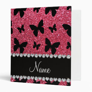 Personalized name fuchsia pink glitter butterflies 3 ring binder