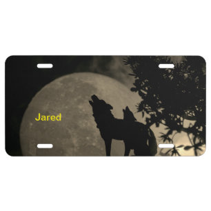Personalized name full moon wolf license plate