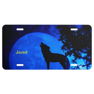 Personalized name full moon wolf license plate