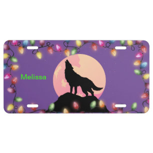 Personalized name full moon wolf license plate