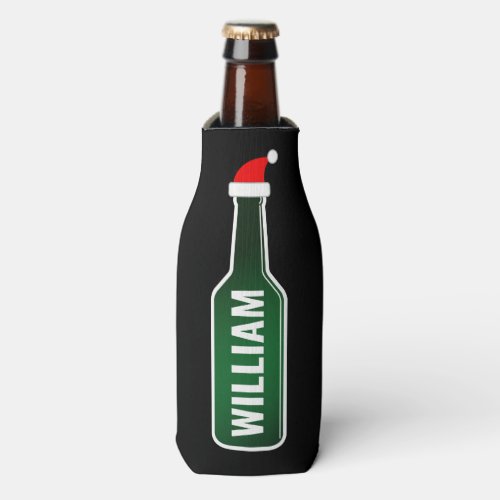 Personalized name fun Christmas beer bottle cooler