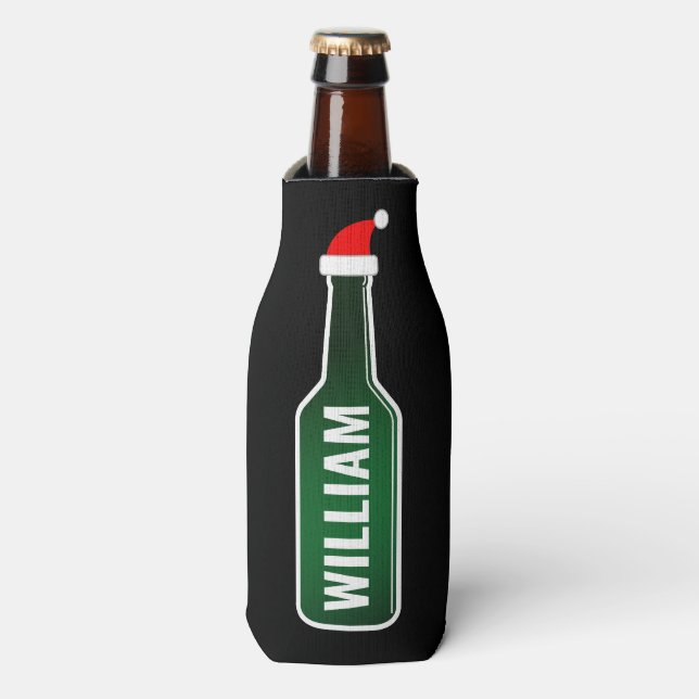 Personalized name fun Christmas beer bottle cooler (Bottle Front)