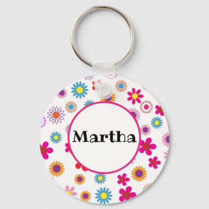 Personalized Name Fun Colorful Happy Flowers Keychain