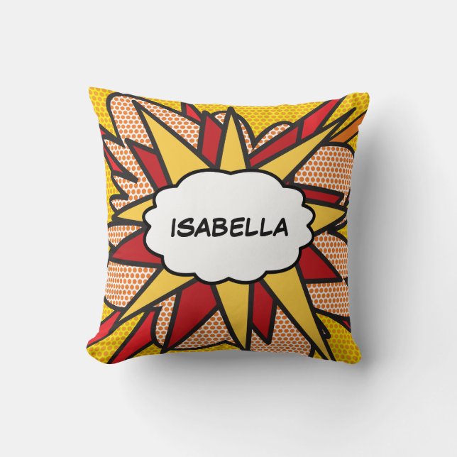 Personalized Name Fun Modern Cool Comic Book Throw Pillow (Front)