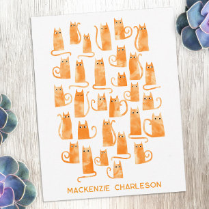 Personalized Name Fun Orange Ginger Cat Note Card