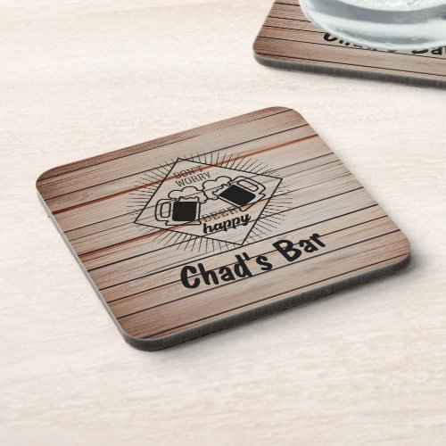 Personalized Name Funny Bar Beer Wooden Beverage Coaster