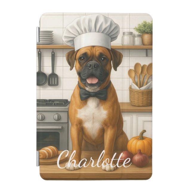 Personalized Name Funny Boxer Dog Loving Chef iPad Mini Cover (Front)