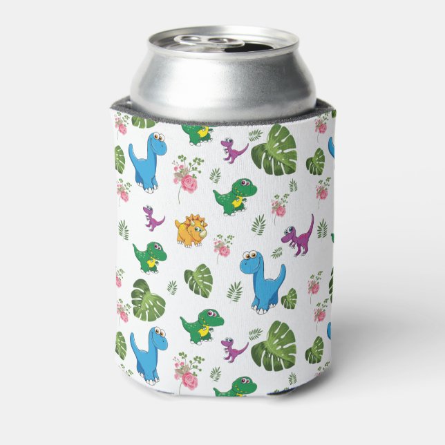  Personalized Name Funny Dinosaur, leaves  Can Cooler (Can Back)