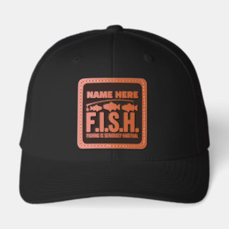 Personalized Name Funny Fishing Leather Patch Hat