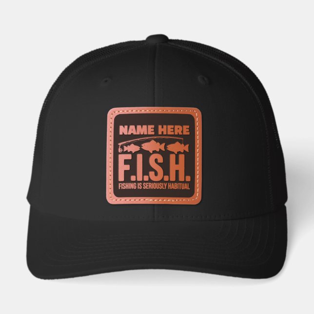 Personalized Name Funny Fishing Leather Patch Hat (Front)