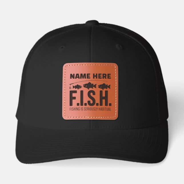 Personalized Name Funny Fishing Leather Patch Hat (Front)
