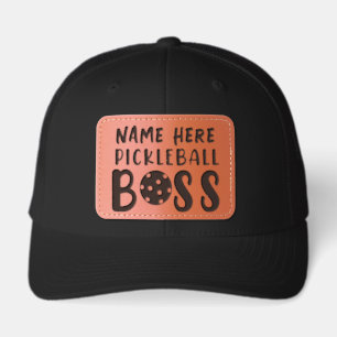 Personalized Name Funny Pickleball Boss Leather Patch Hat