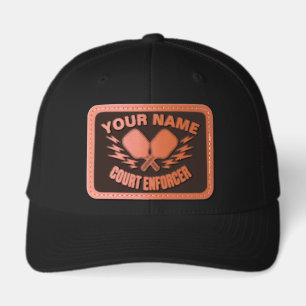 Personalized Name Funny Pickleball Court Enforcer Leather Patch Hat