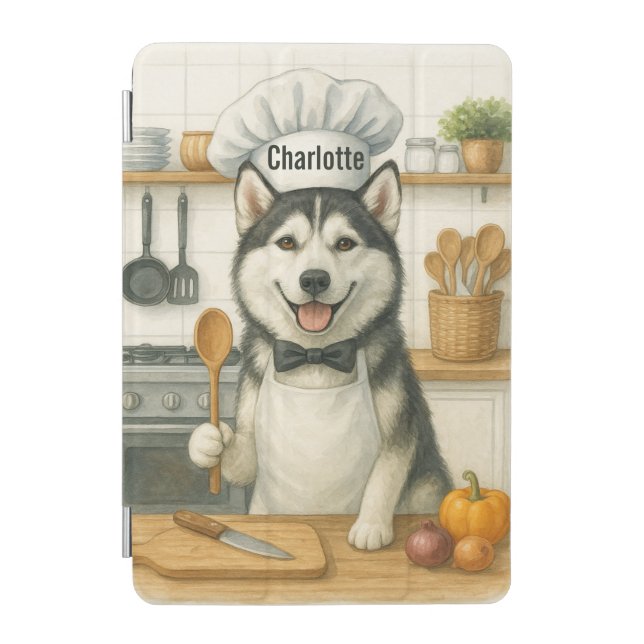 Personalized Name Funny Siberian Husky Dog Chef iPad Mini Cover (Front)