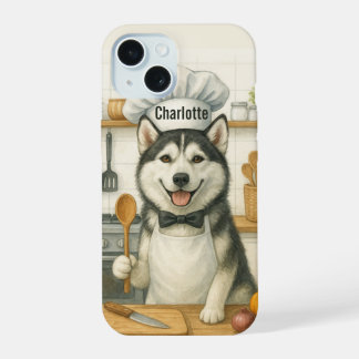 Personalized Name Funny Siberian Husky Dog Chef iPhone 15 Case