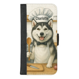 Personalized Name Funny Siberian Husky Dog Chef iPhone 8/7 Plus Wallet Case