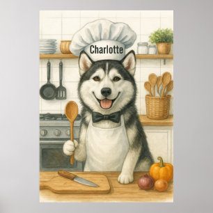 Personalized Name Funny Siberian Husky Dog Chef Poster