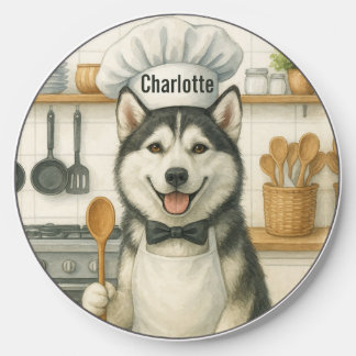 Personalized Name Funny Siberian Husky Dog Chef Wireless Charger