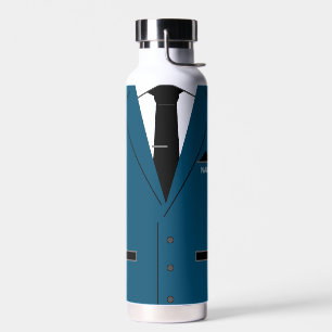 Personalized Name Funny Water Bottle Blue Suit Tie