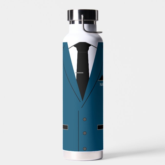 Personalized Name Funny Water Bottle Blue Suit Tie (Left)