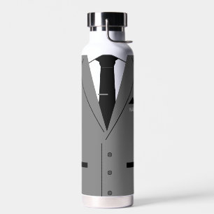 Personalized Name Funny Water Bottle Gray Suit Tie