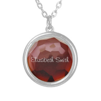 Personalized Name, Garnet, January Birthstone Silver Plated Necklace
