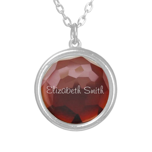 Personalized Name, Garnet, January Birthstone Silver Plated Necklace (Front)