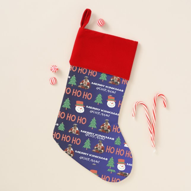 Personalized Name Gay Leather Santa Christmas Stocking (Front)