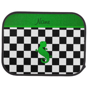 Personalized name gecko black white checkers car mat