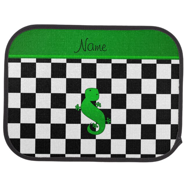Personalized name gecko black white checkers car mat (Rear)