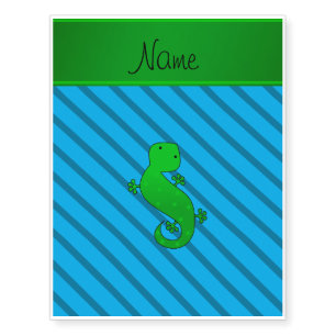 Personalized name gecko blue diagonal stripes temporary tattoos