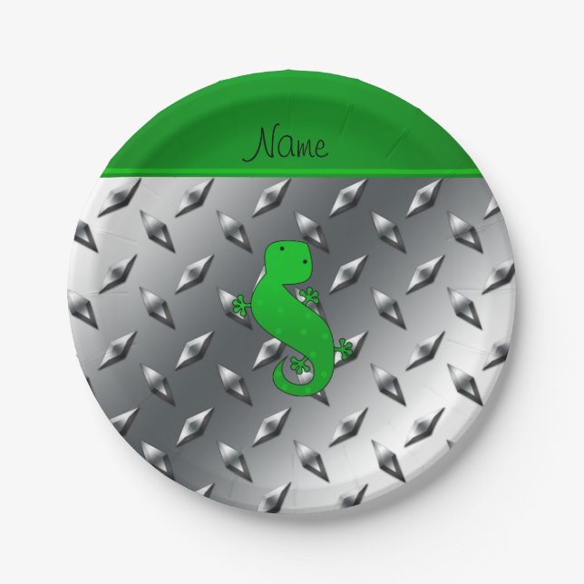 Personalized name gecko silver diamond plate steel (Front)