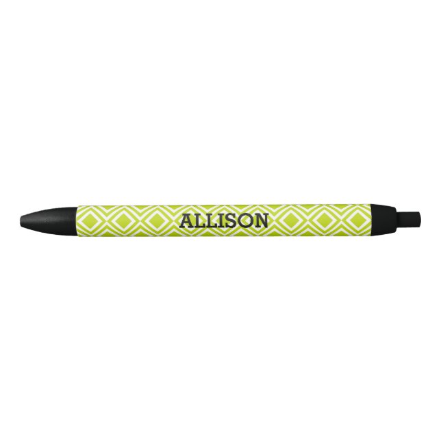 Personalized Name Geometric Diamond Lime Green Pen (Front)