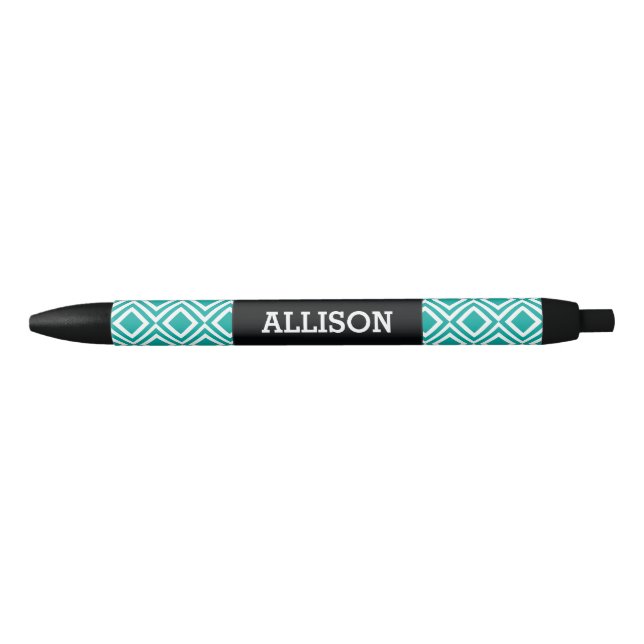 Personalized Name Geometric Diamond Teal Turquoise Pen (Front)