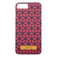 Personalized Name Geometric Pattern Dark Pink Blue iPhone 8 Plus/7 Plus Case