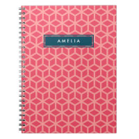 Personalized Name Geometric Pattern Pink Notebook