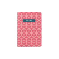 Personalized Name Geometric Pattern Pink Passport Holder