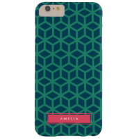Personalized Name Geometric Pattern Teal Barely There iPhone 6 Plus Case
