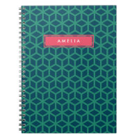 Personalized Name Geometric Pattern Teal Notebook
