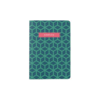 Personalized Name Geometric Pattern Teal Passport Holder