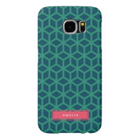 Personalized Name Geometric Pattern Teal Samsung Galaxy S6 Case
