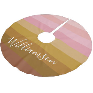 Personalized Name Geometric Stripes Pink and Brown Brushed Polyester Tree Skirt