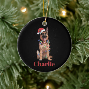 Personalized Name German Shepherd Christmas Dog Ceramic Ornament