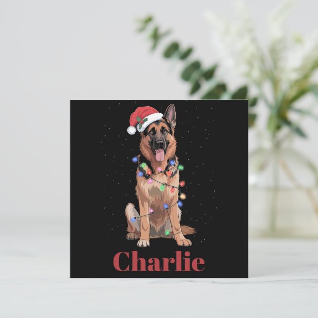 Personalized Name German Shepherd Christmas Dog Holiday Card (Standing Front)