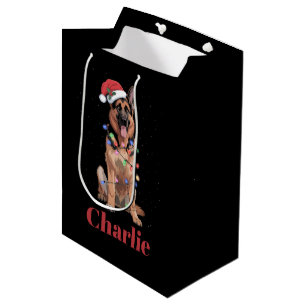 Personalized Name German Shepherd Christmas Dog Medium Gift Bag