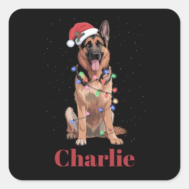 Personalized Name German Shepherd Christmas Dog Square Sticker (Front)