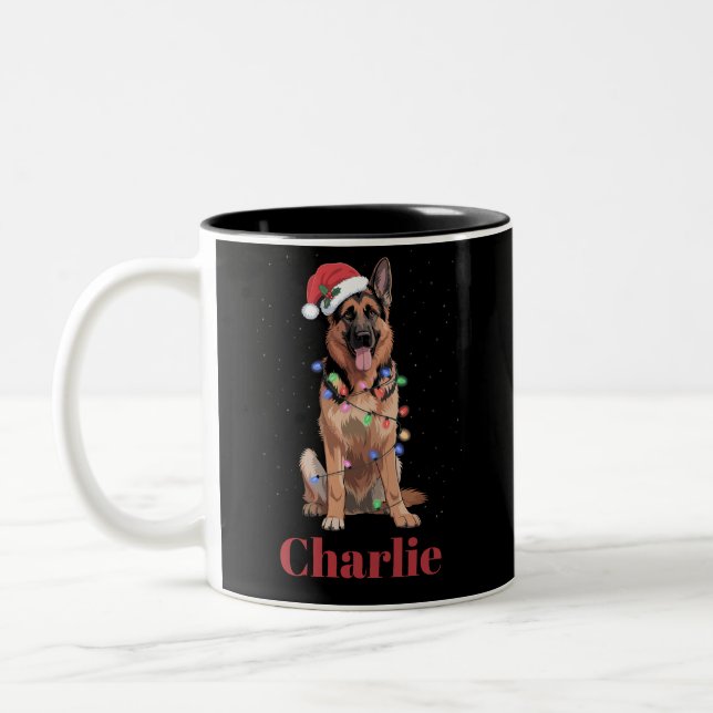 Personalized Name German Shepherd Christmas Dog Two-Tone Coffee Mug (Left)