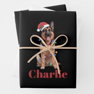 Personalized Name German Shepherd Christmas Dog Wrapping Paper Sheets
