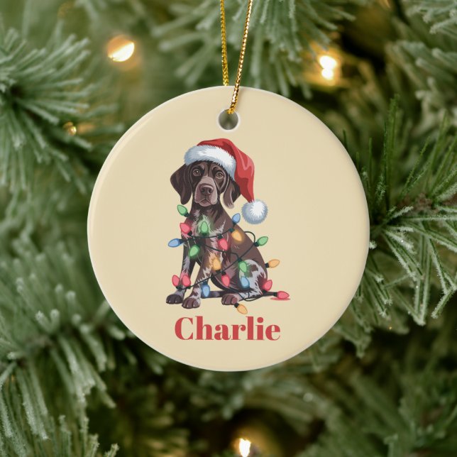Personalized Name German Shorthaired Pointer Xmas Ceramic Ornament (Tree)